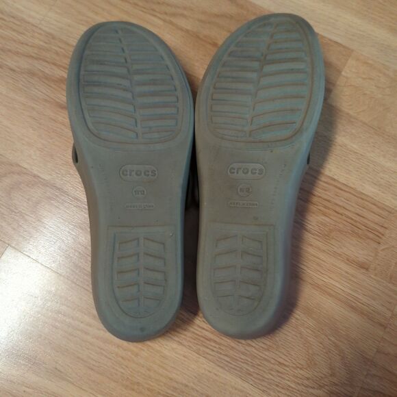 Crocs Patricia Wedge Sandals Womens 12 Tan Slip On Slides Strappy Comfort - Picture 5 of 6